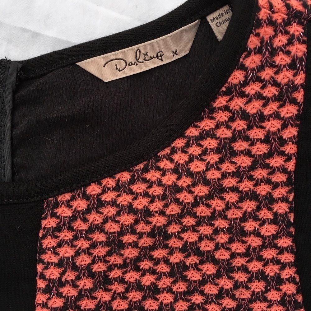 Vintage M Darling pink black knit midi dress mini dress 80s knit long sleeve - Picture 6 of 9